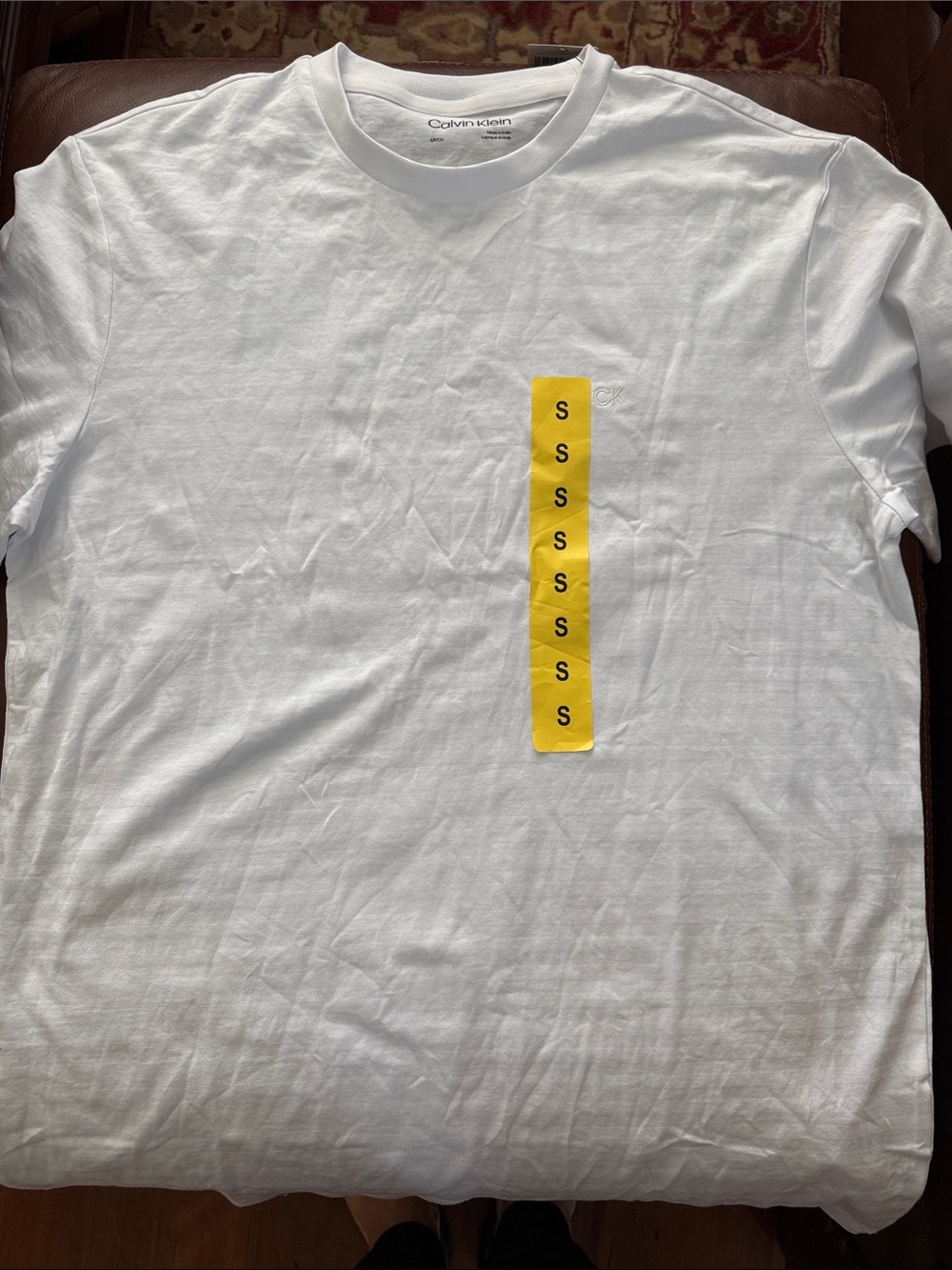 Calvin Klein White Short Sleeve Tee with Yellow Accent